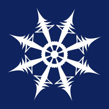 Beyaz kar tanesi simgesi mavi bir arkaplana karşı izole edilmiştir.