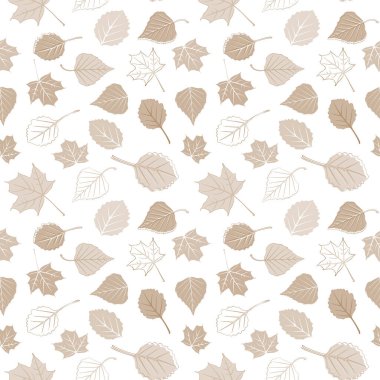 Çeşitli kahverengi yaprakların vektör monokrom deseni