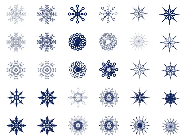 Un conjunto de copos de nieve vectoriales aislados para el diseño — Vector de stock