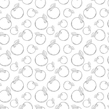 Vektör çizgisi, elmasız desen. Tasarım için tek renkli arkaplan meyveleri