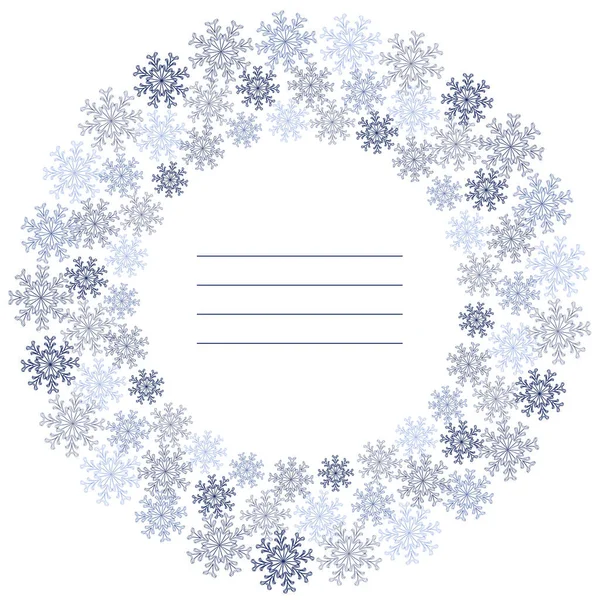 Copos Nieve Vector Plantilla Marco Redondo Invierno Año Nuevo Navidad — Vector de stock