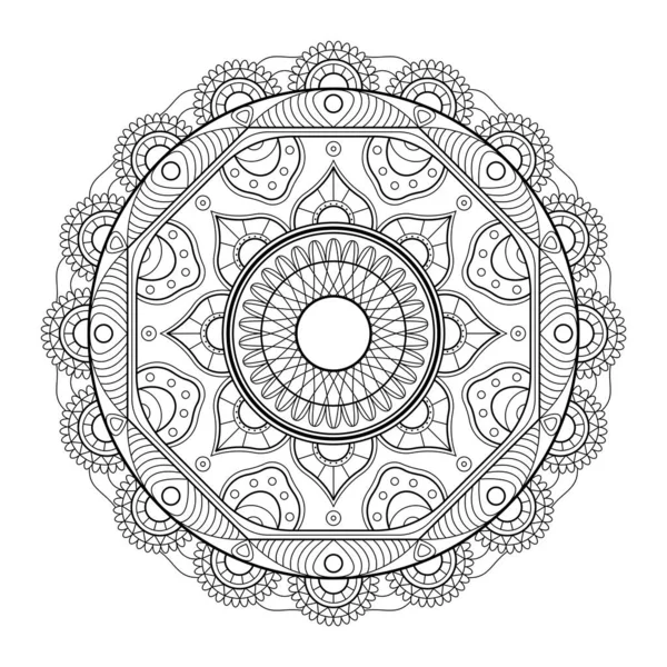 Vector Línea Mandala Ornamento Simétrico Redondo Monocromo Colorear — Archivo Imágenes Vectoriales