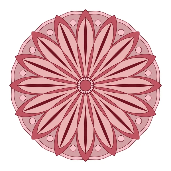 Mandala Vecteur Ornement Rond Symétrique Monochrome Rouge Dessin Ethnique — Image vectorielle