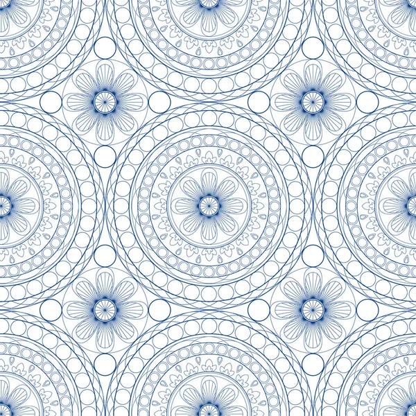 Мандала Бесшовный Вектор Шаблона Симметричный Круглый Голубой Орнамент Этническая Ничья — стоковый вектор