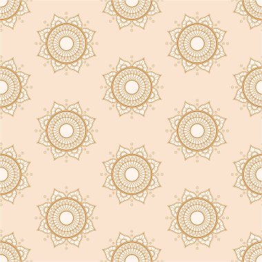Etnik, kusursuz vektör deseni. Kahverengi çiçek mandalası. Kumaş, kapak, duvar kağıdı, döşeme tasarımında kullanılabilir.