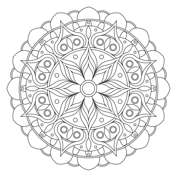 Vector Línea Mandala Ornamento Simétrico Redondo Monocromo Colorear — Archivo Imágenes Vectoriales