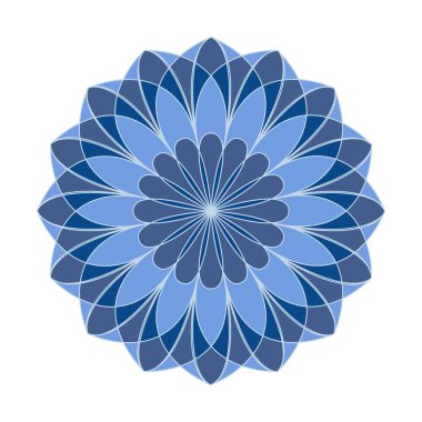 Mandala çizgisi mavi vektörü. Simetrik yuvarlak tek renkli bir süs. Kış