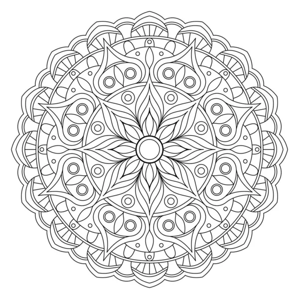 Vector Línea Mandala Ornamento Simétrico Redondo Monocromo Colorear — Archivo Imágenes Vectoriales