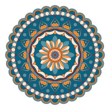 Mandala süs vektörü. Simetrik geometri rengi çiçek Etnik çizim