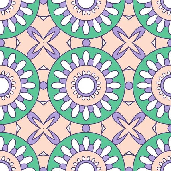 Mandala Vecteur Motif Sans Couture Une Fleur Ronde Symétrique Verte — Image vectorielle