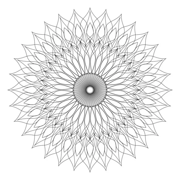 Vettore Linea Mandala Fiore Simmetrico Ornamento Monocromatico Colorazione — Vettoriale Stock