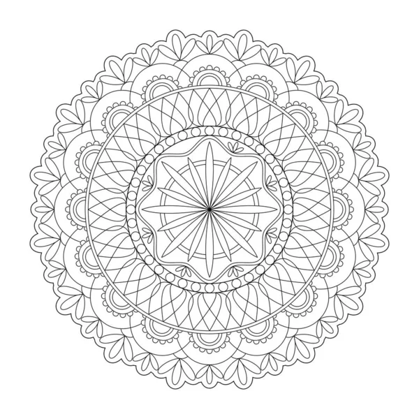 Vector Línea Mandala Ornamento Simétrico Redondo Monocromo Colorear — Archivo Imágenes Vectoriales