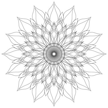 Mandala çizgi vektörü. Simetrik bir çiçek monokrom süsü. Renkler