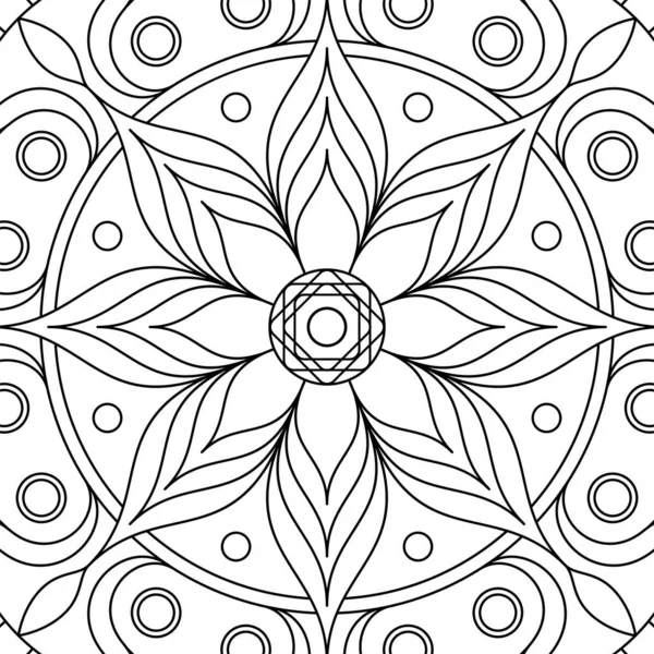 Coloración Simétrica Floral Antiestrés Dibujo Étnico Mandala Patrón Vectorial Lineal — Archivo Imágenes Vectoriales