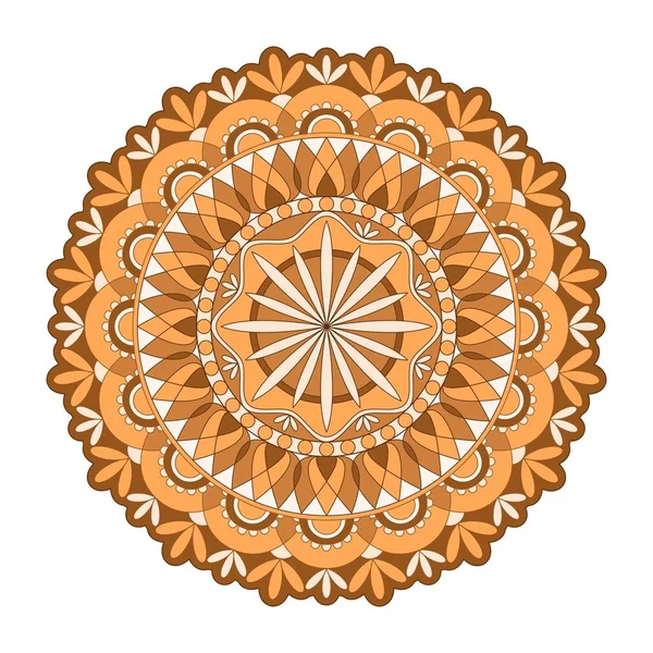 曼荼羅のベクトル 左右対称の丸いオレンジの飾り 民族画 — ストックベクタ