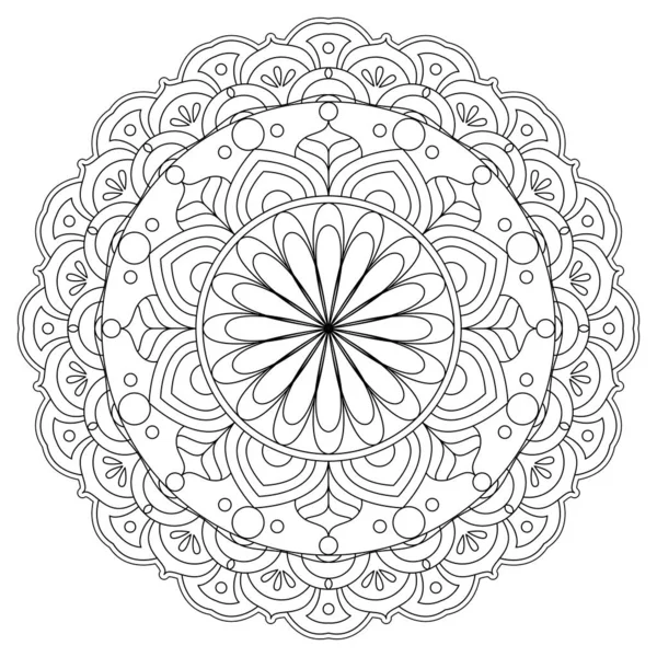 Mandala Vecteur Ligne Ornement Rond Monochrome Symétrique Coloriage — Image vectorielle