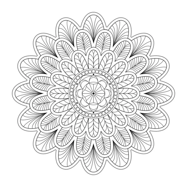 Mandala Vecteur Ligne Ornement Rond Monochrome Symétrique Coloriage — Image vectorielle