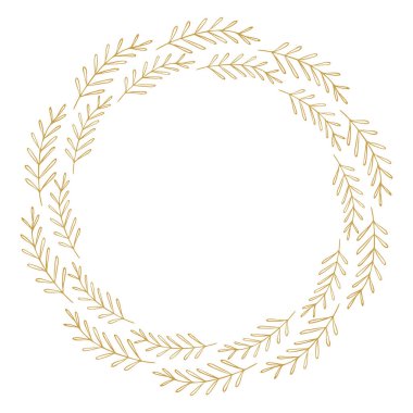 Doğal vektör çerçevesi. Beyaz arka planda altın yapraklar. Tebrik kartı, davet, poster şablonu