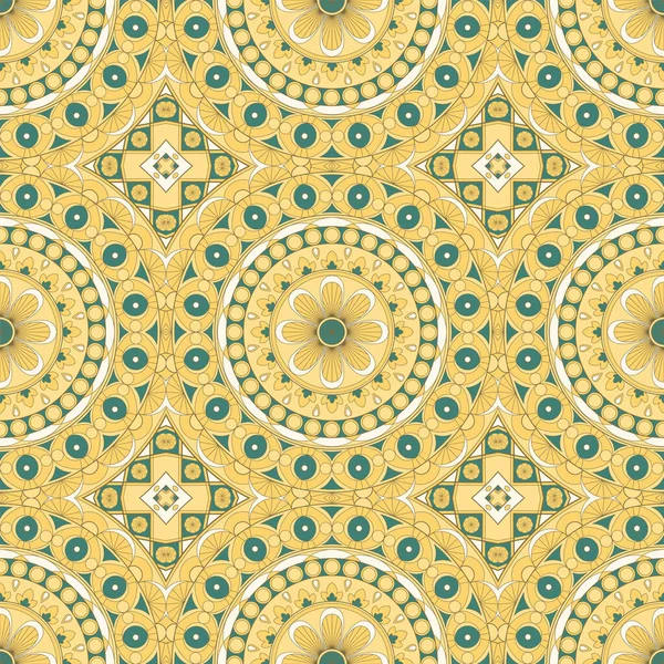 Etnik sıkı vektör modeli. Sarı eşkenar dörtgen ve mandalalar. Kumaş, kapak, duvar kağıdı, döşeme tasarımında kullanılabilir.