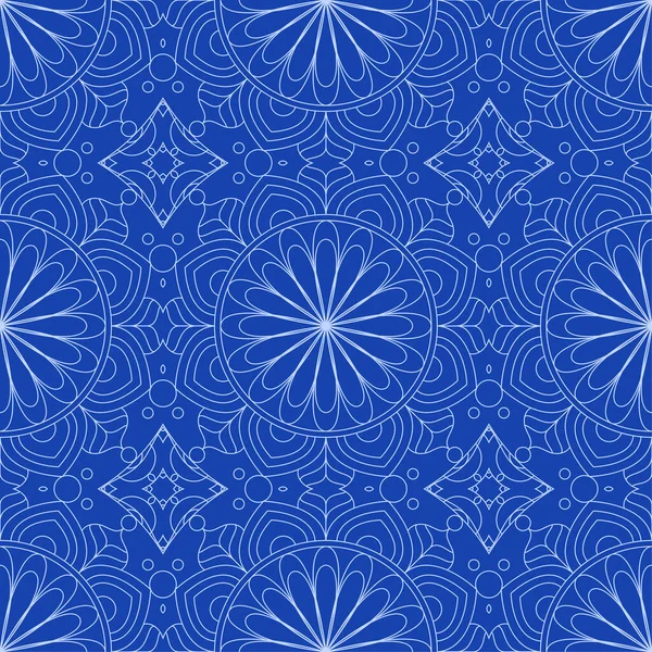 Etnische Naadloze Vector Patroon Blauw Monochroom Geometrische Mandala Kan Worden — Stockvector