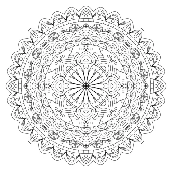 Mandala vector de línea de marco. Una línea monocromática simétrica ornamento redondo. — Archivo Imágenes Vectoriales