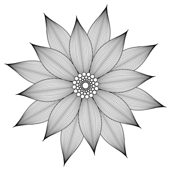 Mandala de flores de contorno vetorial. Desenho linear. Tatuagem — Vetor de Stock