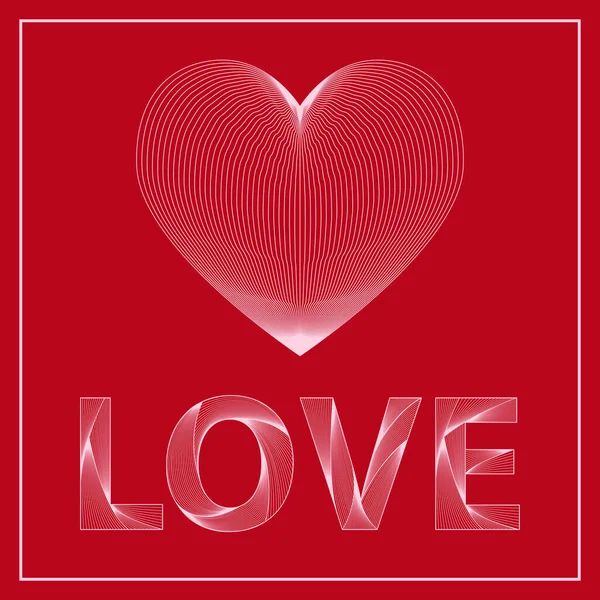 Kırmızı arka planda vektör kalp ve yazıt aşkı. Sevgililer Günü — Stok Vektör