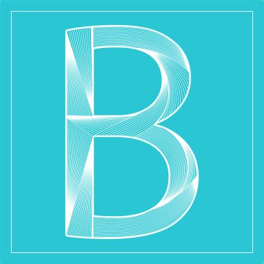 Dekoratif vektör yazı tipi. Güzel stilize edilmiş B harfi. Açık mavi arkaplanda izole edilmiş beyaz doğrusal sembol. Posterler, dekoratif harfler, kabartma şablonu için kullanılabilir.