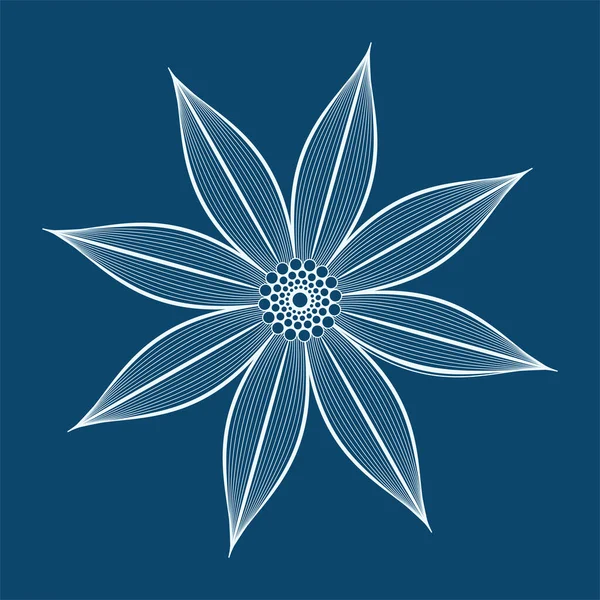 Vektör şeklindeki çiçek. Doğrusal çizim. Mavi arkaplanda beyaz öge. — Stok Vektör