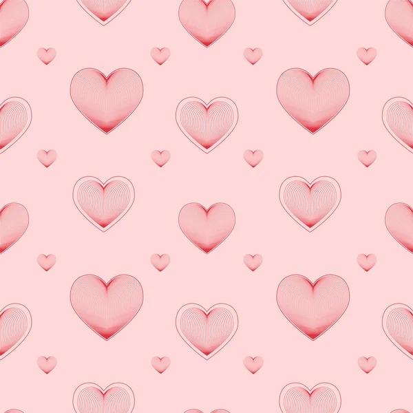 Wektor Bezszwowy Wzór Czerwone Liniowe Serce Szczęśliwych Walentynek Miłość — Wektor stockowy
