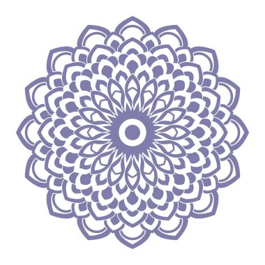 Mandala çizgi vektörü. Simetrik bir mor tek renkli yuvarlak süs..