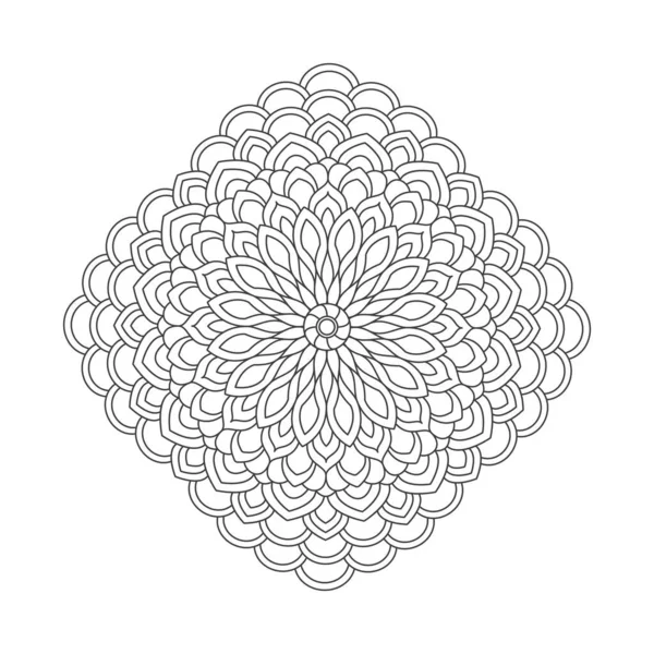 Mandala vecteur de ligne. Un ornement de losange monochrome symétrique. — Image vectorielle