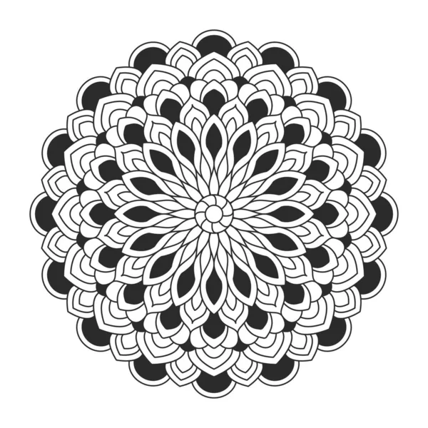 Vector de línea Mandala. Un ornamento redondo monocromo negro simétrico. — Archivo Imágenes Vectoriales