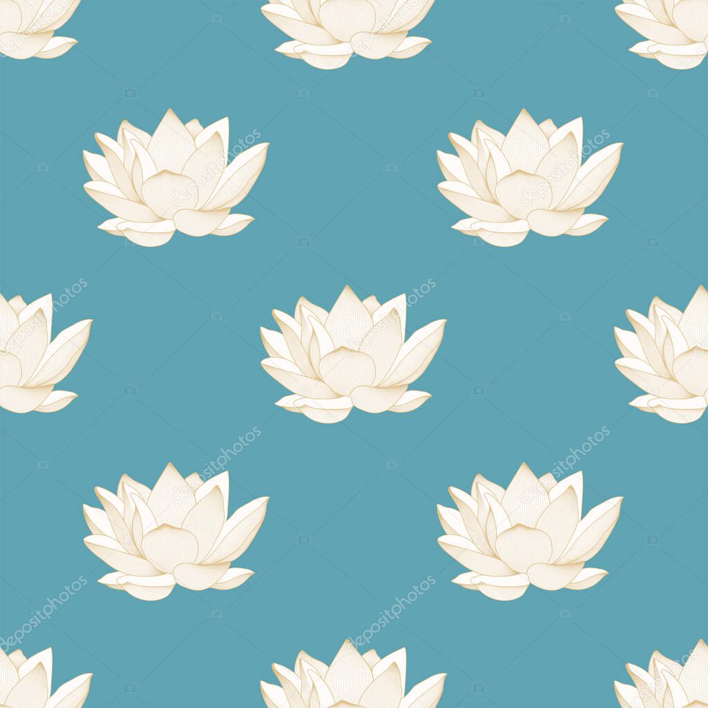 Vector color seamless pattern of lotus flowers. Graphics.