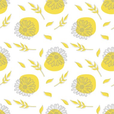 Vektörsüz çiçek deseni. Beyaz arkaplanda mavi çizgili elementler.