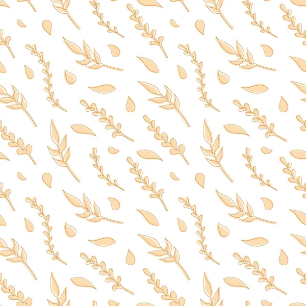 Vecteur naturel motif sans couture laisse des éléments d'or sur fond blanc — Image vectorielle