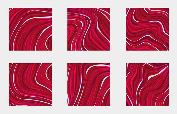 Set vector ilustración mármol rojo textura. Salpicadura de pintura. Colorido líquido. — Vector de stock