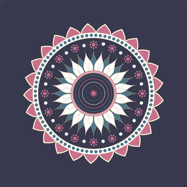 曼荼羅装飾ベクトル 対称の幾何学色の花 彩色民画 — ストックベクタ