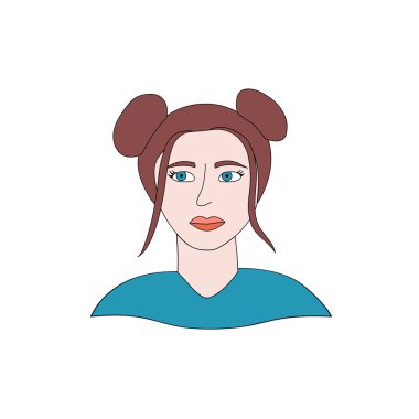Hand drawn cartoon character girl. A cute girl with two lock of hair. Isolated ink drawing with a pen. Pencil drawing. Simple illustration. vector