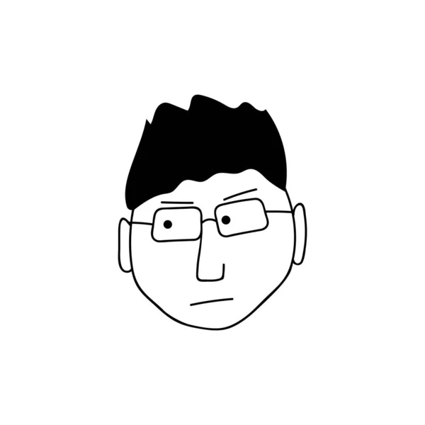 Doodle de cara humana dibujado a mano. Un joven con gafas. Dibujo de tinta aislada con una pluma. Dibujo a lápiz. Ilustración simple. — Vector de stock