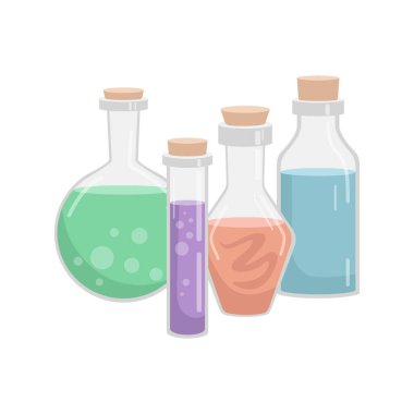 Çeşitli şekillerdeki mataraların vektör seti. Sıvı için damarlar. Renkli Cadılar Bayramı veya tıp öğeleri