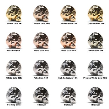 Jewelry metal samples on white background 3d rendering clipart