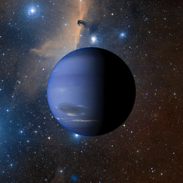 Sistema solare pianeta Nettuno su sfondo nebulosa rendering 3d . — Foto Stock