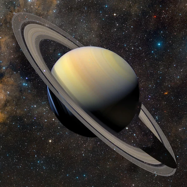Sistema solare pianeta Saturno su sfondo nebuloso . — Foto Stock