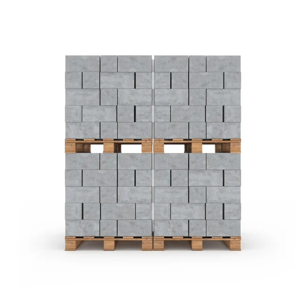 Betonblöcke auf Holzpaletten 3D-Rendering — Stockfoto