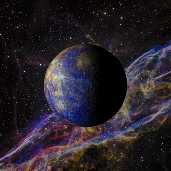 Планета Солнечной системы Меркурий на фоне туманности 3d рендеринг . — стоковое фото
