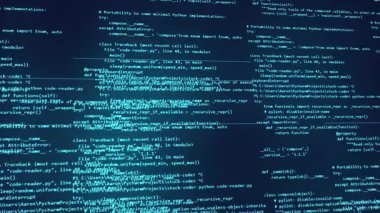 computer programming coding software developing abstract background, animation of digital data moving on blue background