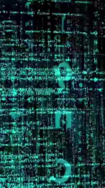 close up of computer code program animation moving on dark background, concept of coding and programming