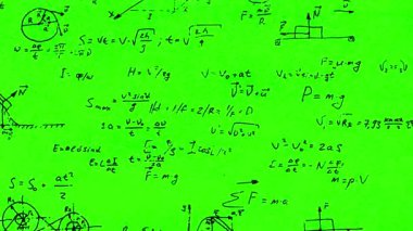 4k yeşil ekran grunge matematik formülü animasyon, mühendislik, cebir ve istatistik eğitim geçmişi kavramı