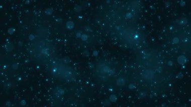 Siyah zemin üzerinde yüzen parlak mavi Bokeh ışık parçacıkları, film, video düzenlemeleri ve görsel efektler için mükemmeldir.